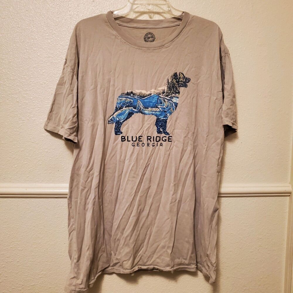 The Duck Company Blue Ridge Georgia Dog Fish Graphic T-Shirt Mens 2XL Tan Cotton - Picture 13 of 13